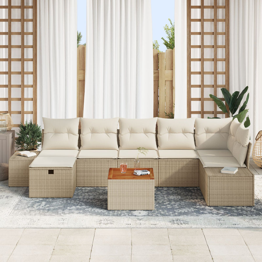 Tuin Sofa Set Set Van 8 Beige Riet, Polyester Tuin Hoeksofa Wit