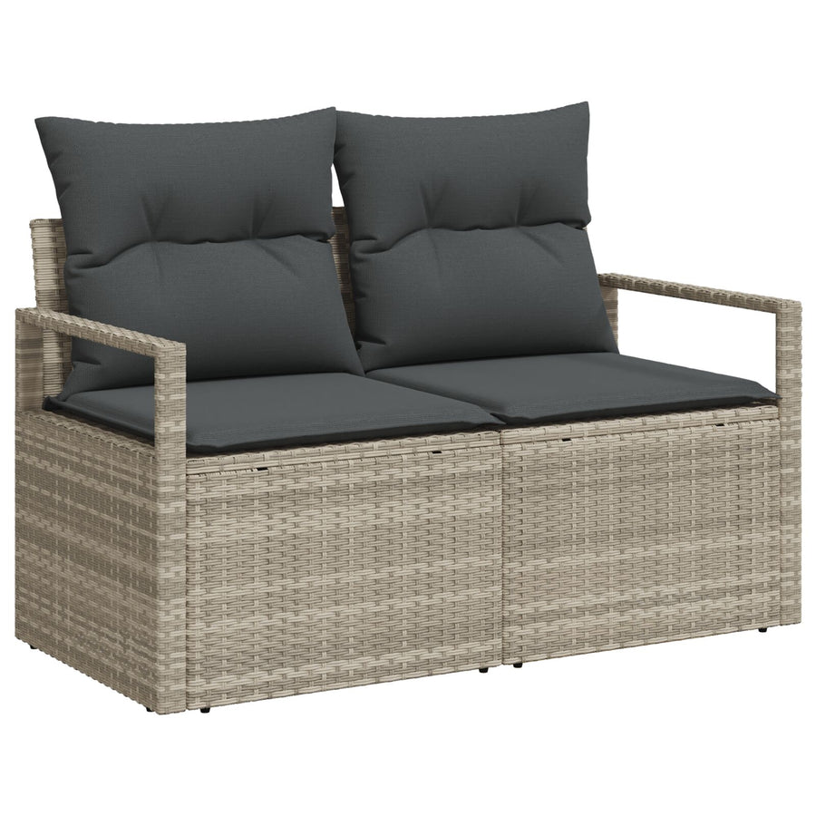 6-Delige Tuinbankset Met Kussens, Lichtgrijs Poly Rattan,  2-Zits Tuinbank Met Kussens, Grijs Poly Rattan