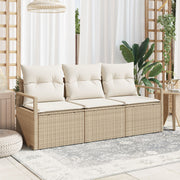 Tuinbankenset poly rattan 3-delig beige wit