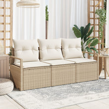 3-Delige Tuinsofa Set Met Kussens Beige Poly Riet, 2-Zits Tuinsofa Met Opbergruimte & Kussens Beige Poly Riet Gegalvaniseerd Staal