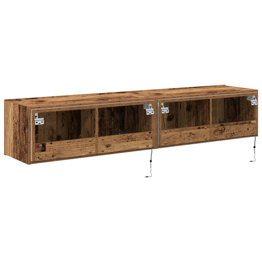 Tv Wandkasten Met Led Verlichting 2 Stuks Oude Hout 80X35X31 Cm