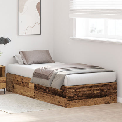 Bed Met Opbergruimte Massief Hout Eenvoudig Verweerd Hout 75 x 190 cm