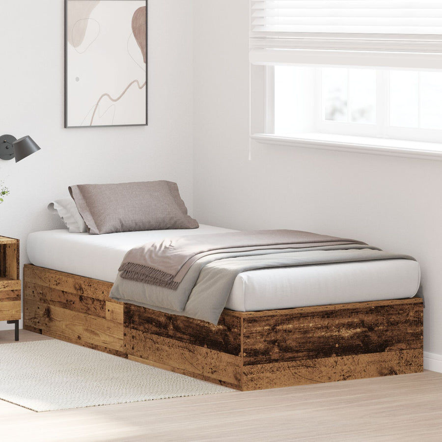 Bed Met Opbergruimte Massief Hout Eenvoudig Verweerd Hout 75 x 190 cm