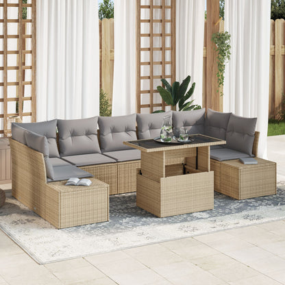 Tuinbankset Set Van 8 Beige Polyethyleen Rattan Tuinbankset