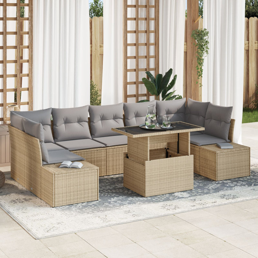 Tuinbankset Set Van 8 Beige Polyethyleen Rattan Tuinbankset