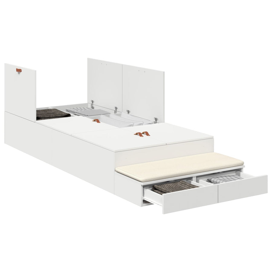 Opbergbedframe Wit Bewerkt Hout 80 X 200 Cm Opslag Artisanaal Eiken
