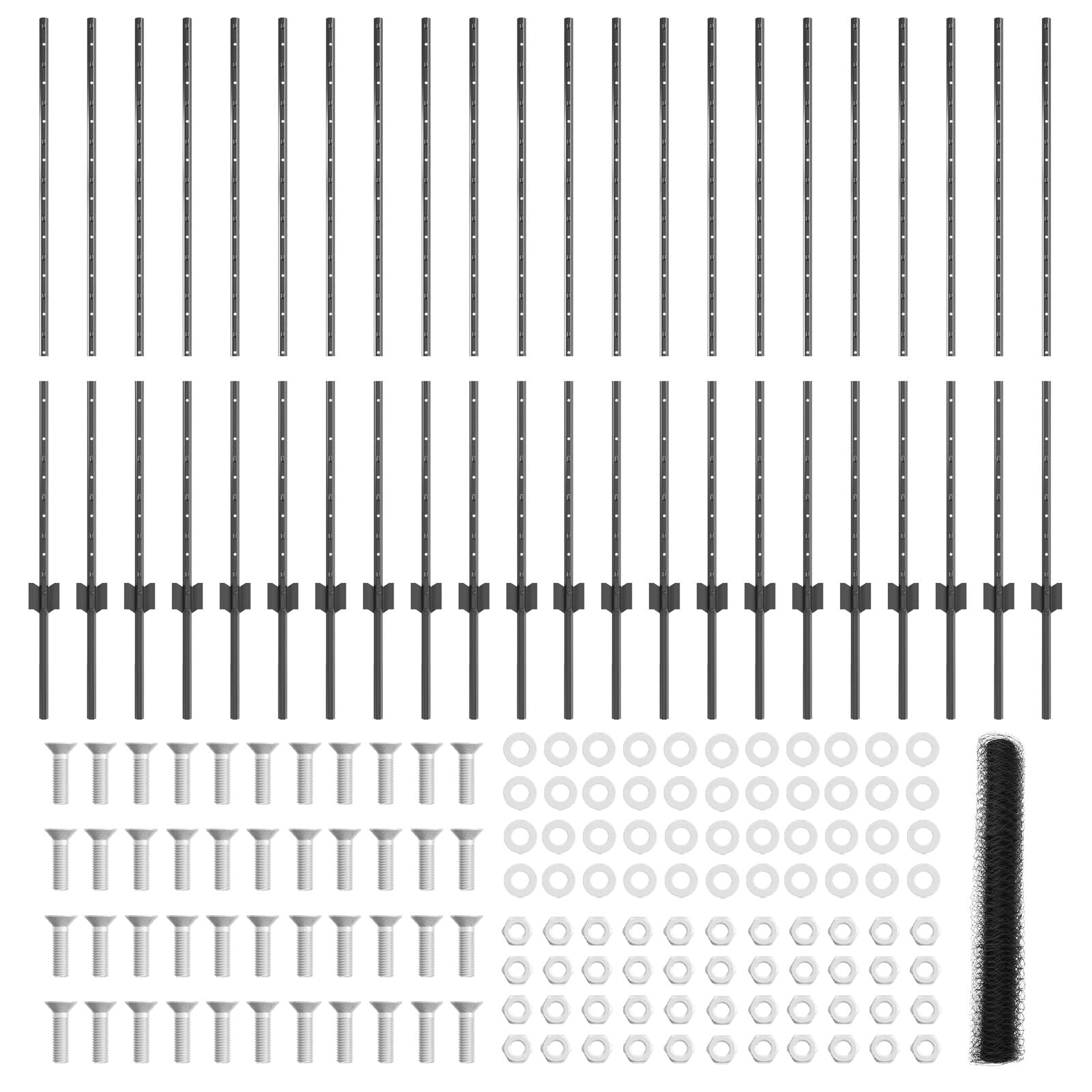Hekpalen 22 Stuks U-Channel Grijs 120 Cm Staal,  Zeshoekig Hek Grijs 1.2X50 M Staal