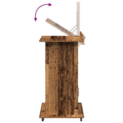 Leskantoor Podium Met Wielen Oud Hout Bewerkt Hout