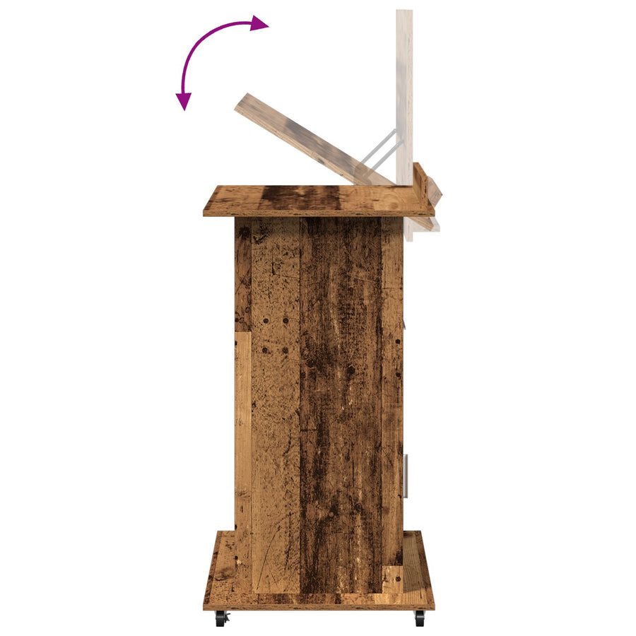 Leskantoor Podium Met Wielen Oud Hout Bewerkt Hout
