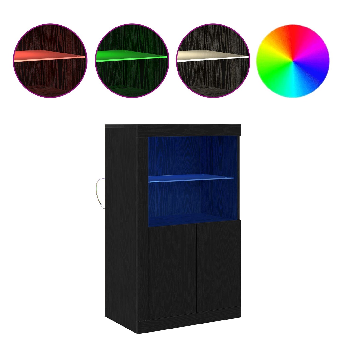Dressoir Met Led-Verlichting 60,5X37X100 Cm Zwart eiken