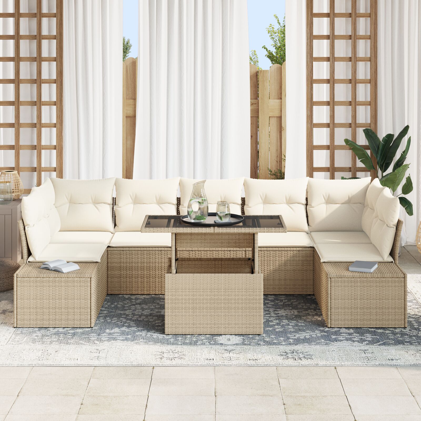 Tuinbankset Set Van 8 Beige Poly Rattan 8-Delige Tuinset