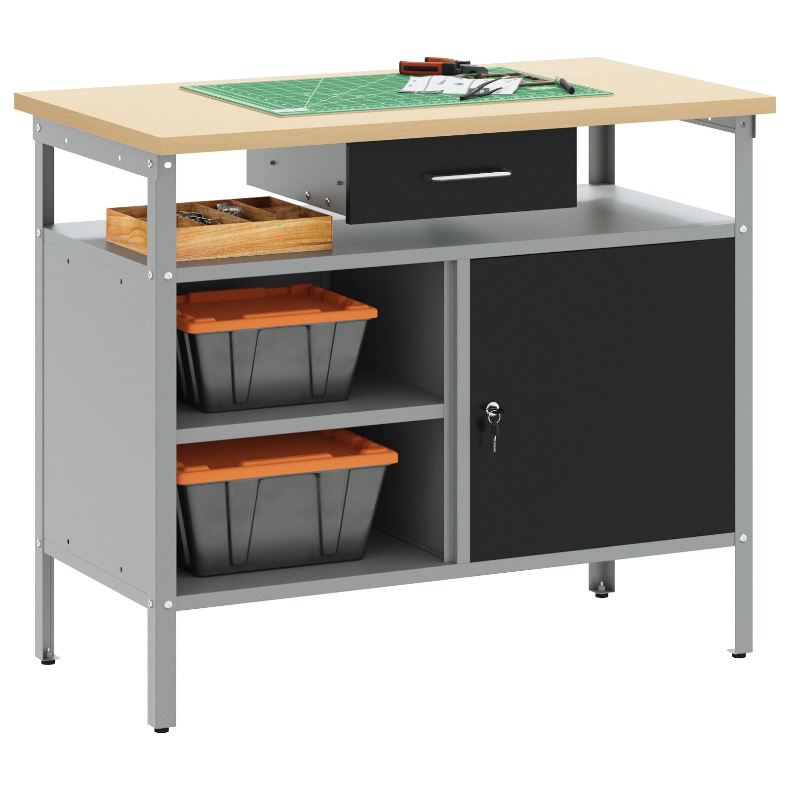 Werkbank Met Vergrendelbare Deur 100X55X85 Cm Staal Zwart en grijs