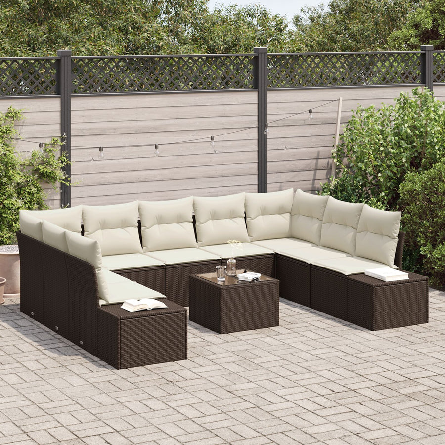9-Delige Tuin Sofa Set Met Kussens Grijs Poly Rattan