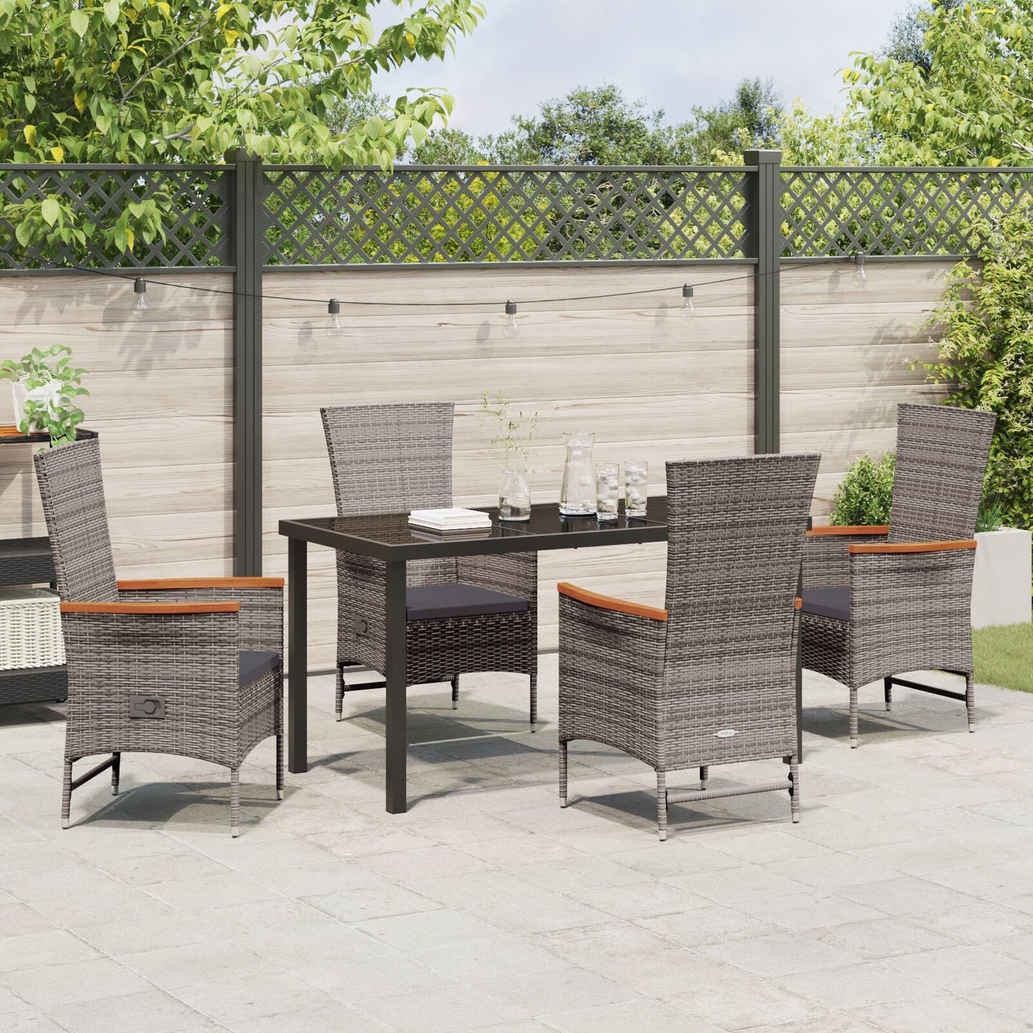 5-Delige Tuin Eetset Met Kussens Grijs Poly Rattan