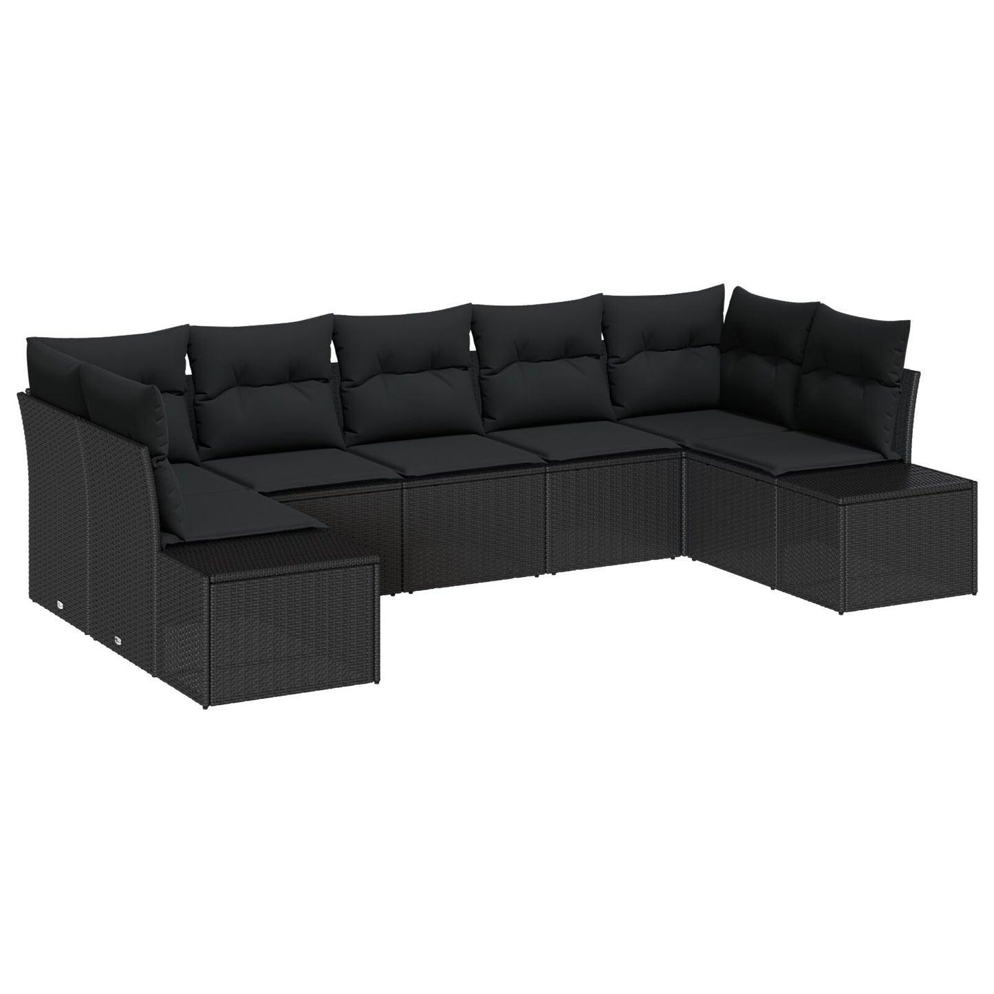 7-Delige Tuin Sofa Set Met Kussens Zwart Poly Rattan