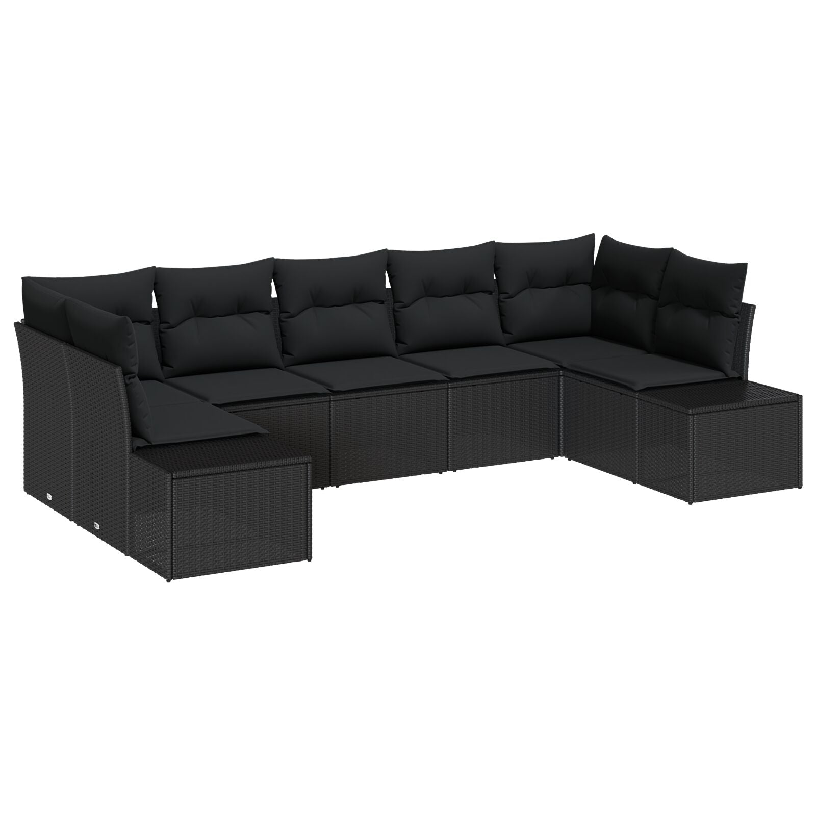 7-Delige Tuin Sofa Set Met Kussens Zwart Poly Rattan