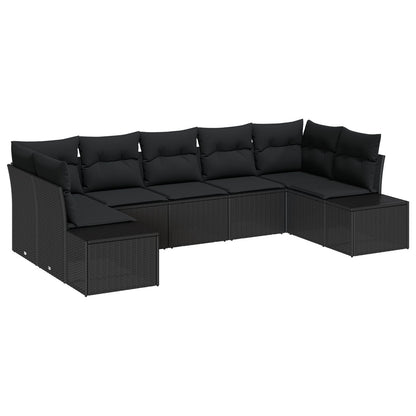 7-Delige Tuin Sofa Set Met Kussens Zwart Poly Rattan