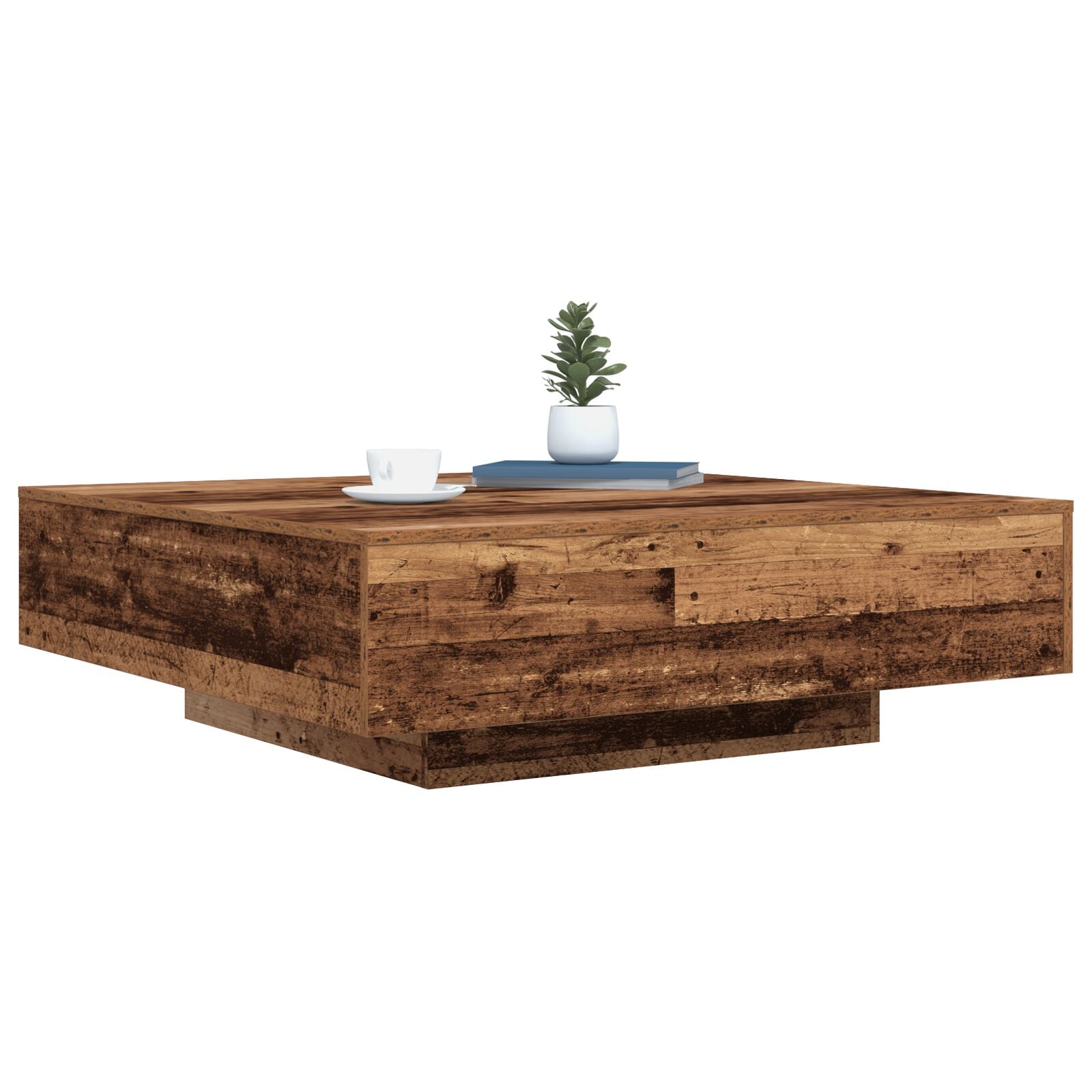 Salontafel Met Led-Verlichting Oud Hout 100X100X31 Cm