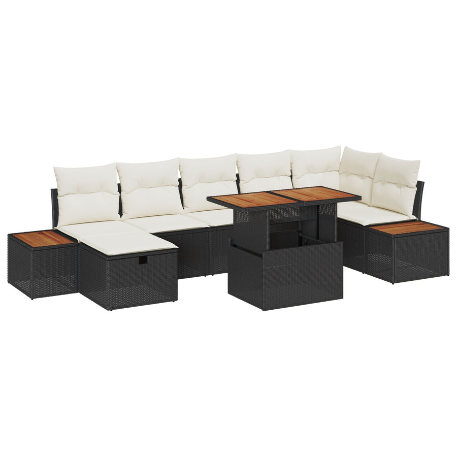 8-Delige Tuinbankset Met Kussens Zwart Poly Rattan