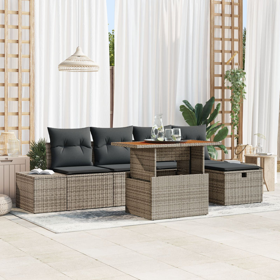 6-Delige Tuin Sofa Set Met Kussens Grijs Poly Rattan Wit