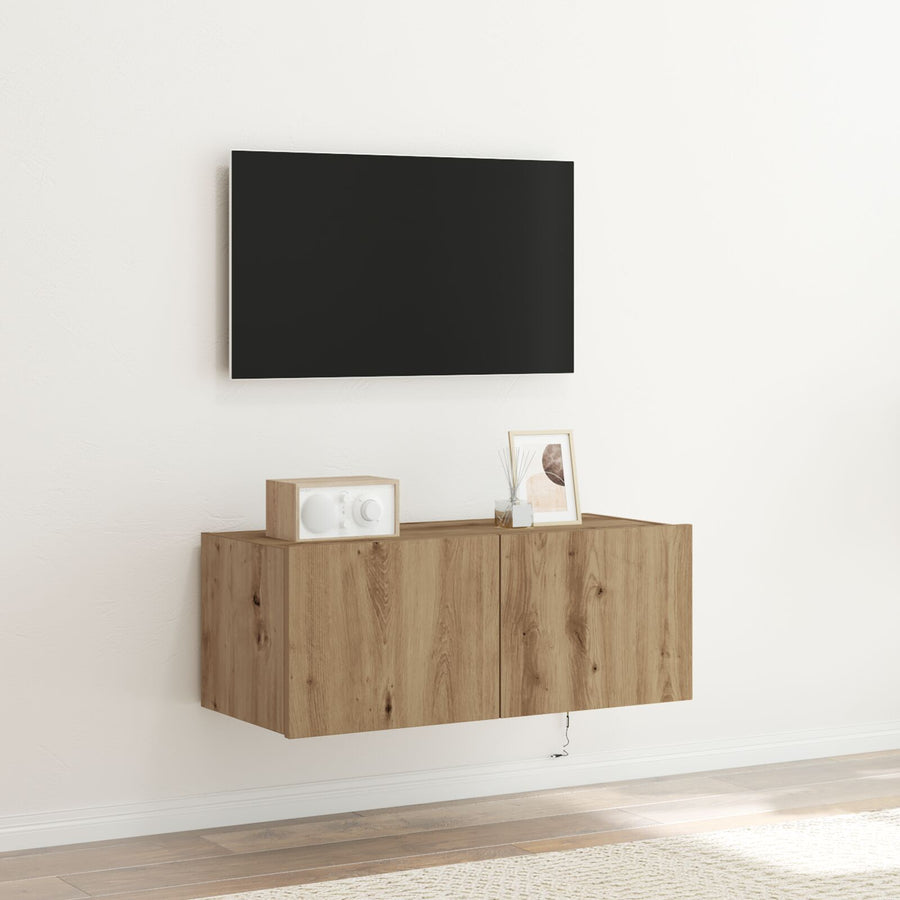 Tv Wandkast Met Led-Verlichting Artisan Eiken 80X35X31 Cm