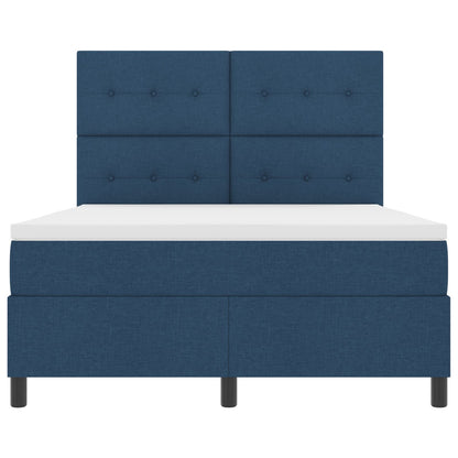 Boxspring Bed Met Matras Stof Blauw 140 x 200 cm Knop gestikt