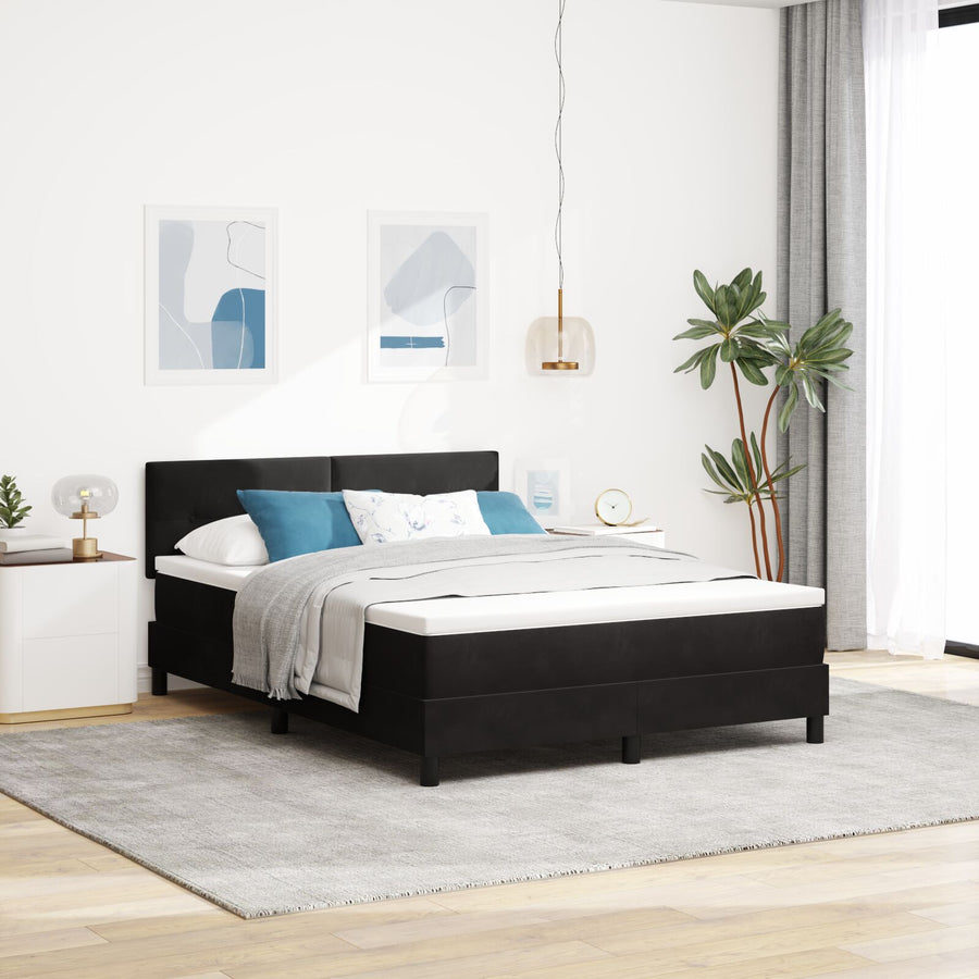 Boxspringbed Met Matras Zwart 160X200 Cm Fluweel Blauw