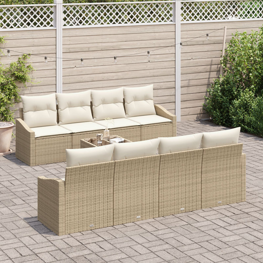 9-Delige Tuin Sofa Set Met Kussens Beige Poly Rattan