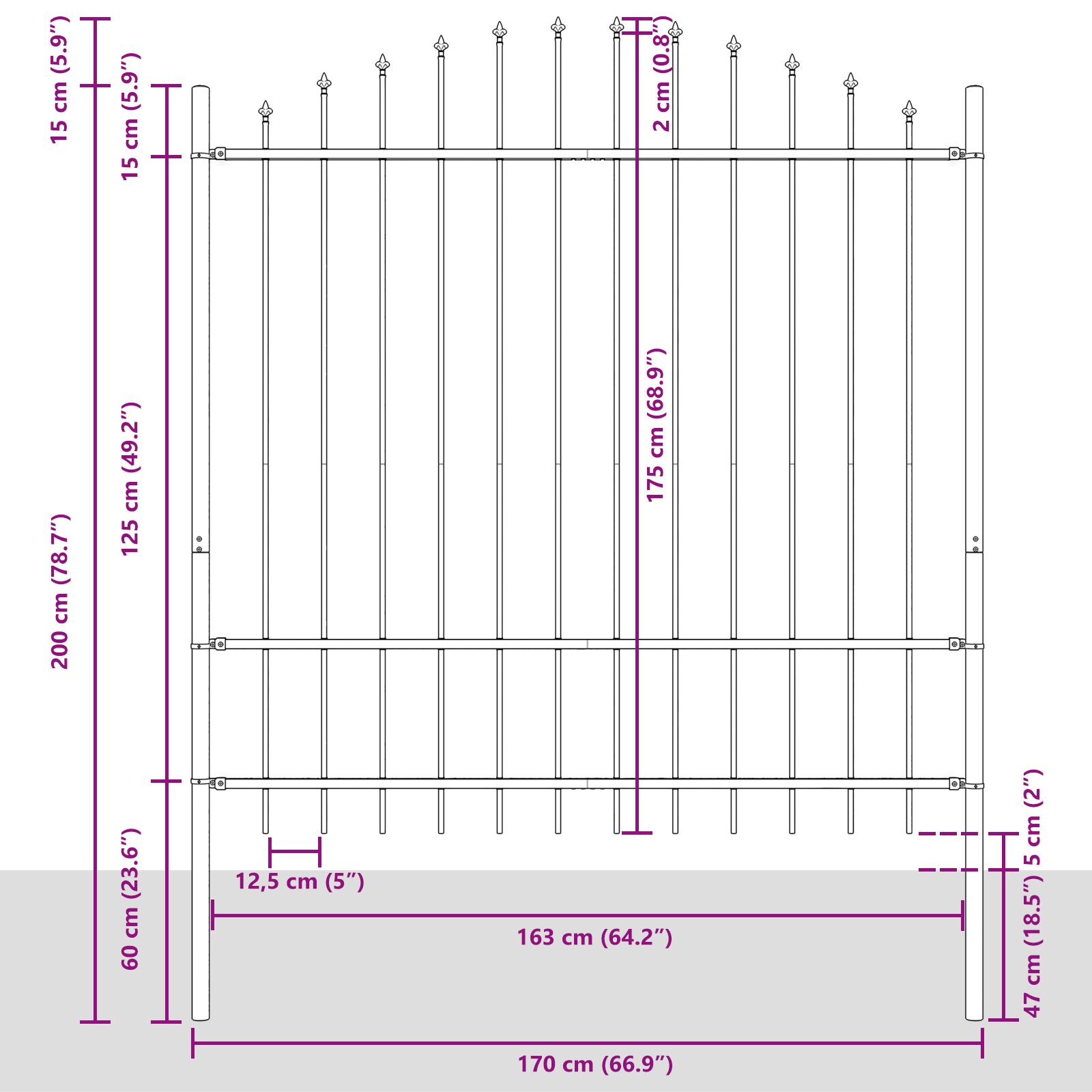 Tuinhek Met Hoepel Top 8,5X1,75 M Staal Wit 8.5 m 150-175 cm
