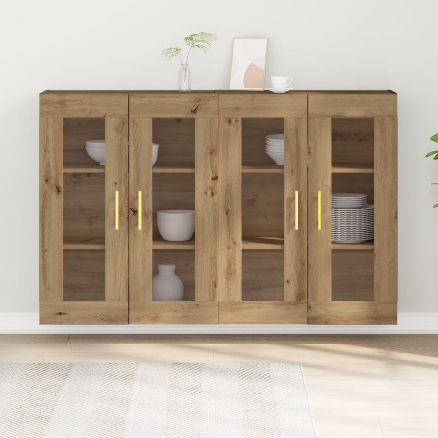 Wandkast Set Van 2 Artisan Eiken Bewerkt Hout 139 X 34 X 90 Cm