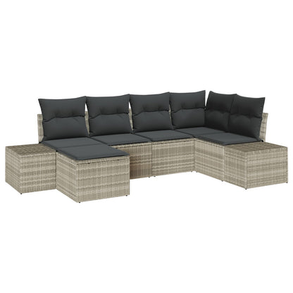 6 Delige Tuin Sofa Set Met Kussens Lichtgrijs Poly Rattan