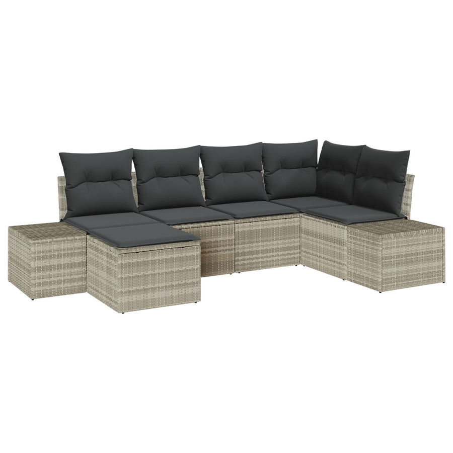 6 Delige Tuin Sofa Set Met Kussens Lichtgrijs Poly Rattan