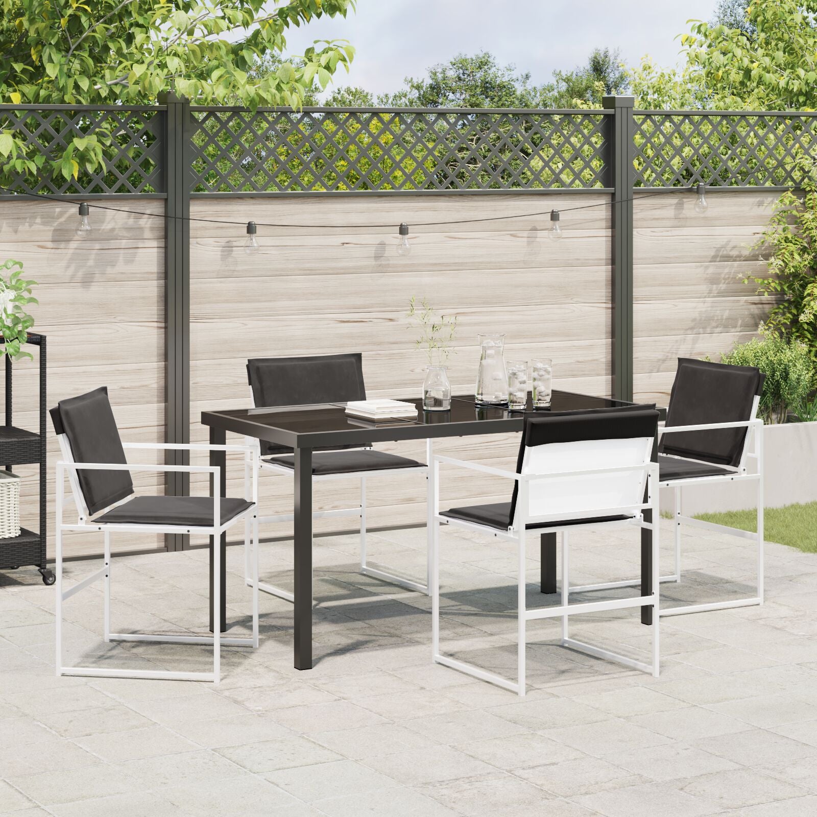 5-Delige Tuin Eetset Met Kussen Wit Textilene En Staal