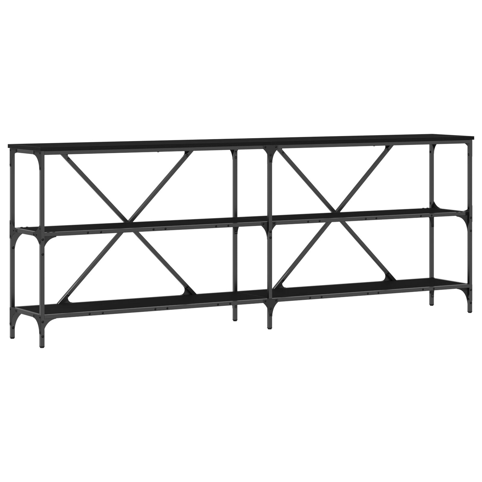 Console Tafel Zwart Eiken 200X30X75 Cm Engineered Hout En Staal