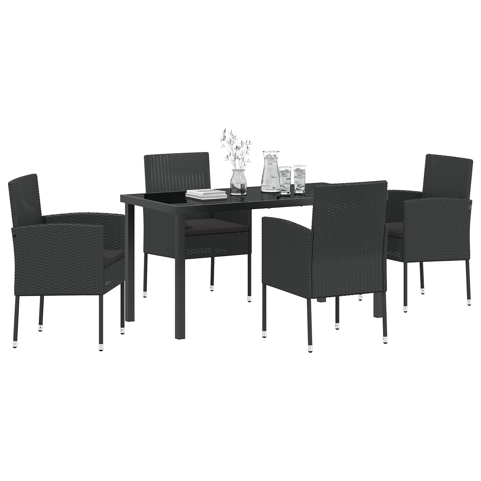 5-Delige Tuin Eetset Met Kussens Zwart Poly Rattan