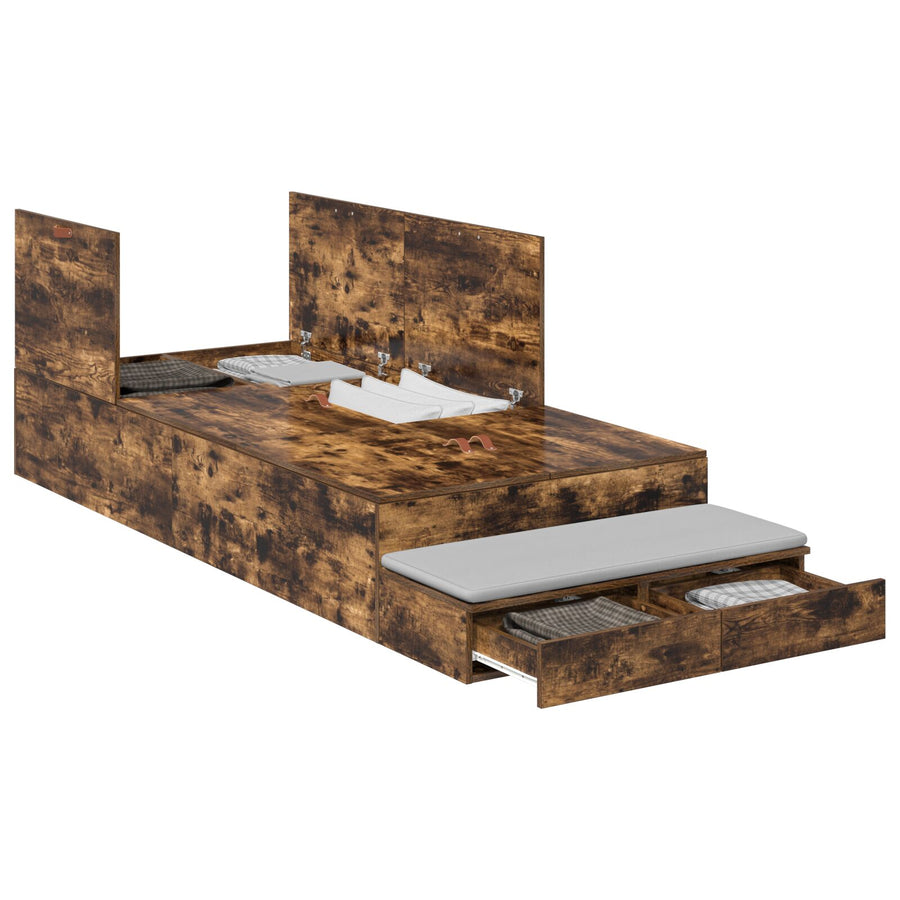Opbergbedframe Gerookt Eiken Bewerkt Hout 236.5 X 100 X 31.5 Cm Artisanaal Eiken