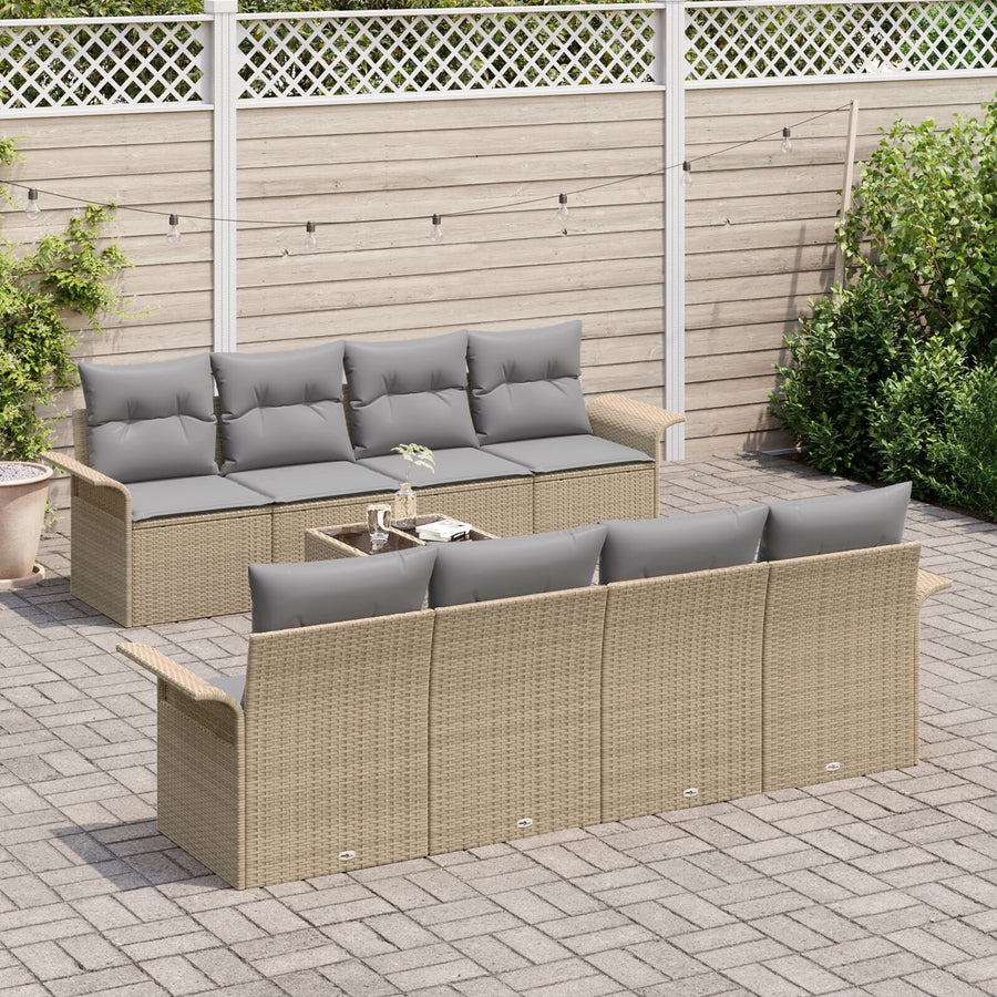 9 Delige Tuin Sofa Set Met Kussens Beige Poly Rattan