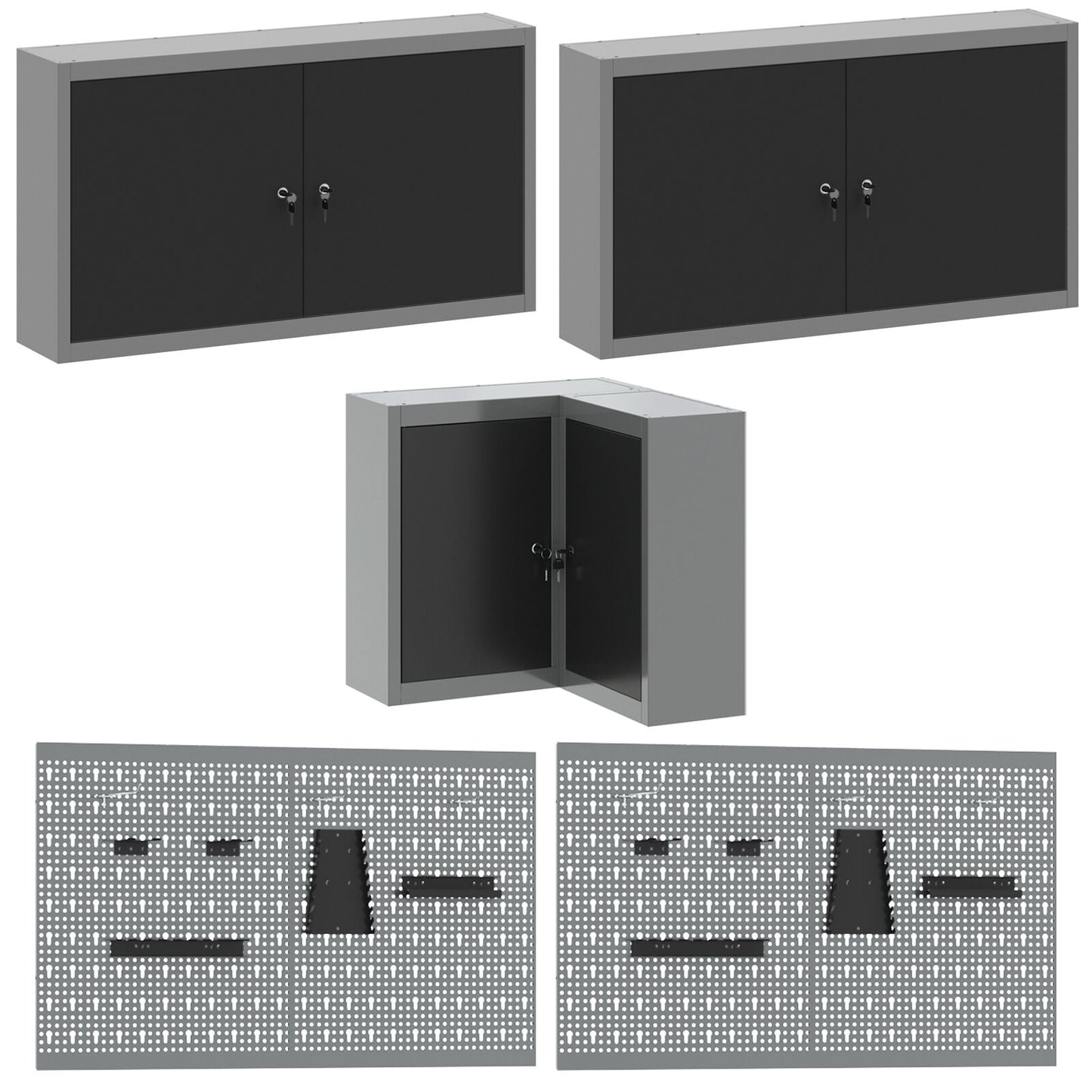 12-Delige Werkmeubel En Pegboard Set Mdf En Metaal 4x (84 cm) Zwart Tafel + 7x kast + 4x pegboard