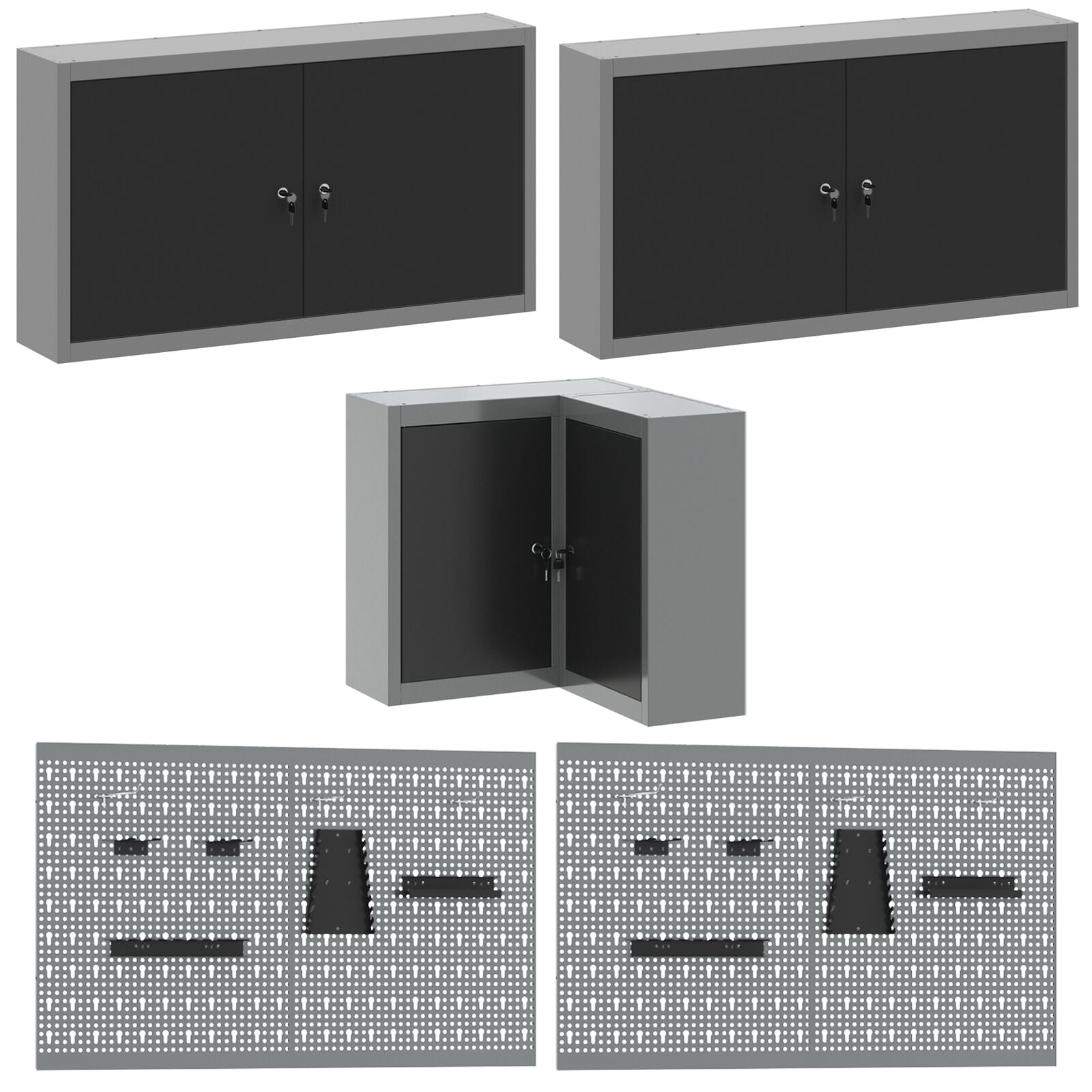 12-Delige Werkmeubel En Pegboard Set Mdf En Metaal 4x (84 cm) Zwart Tafel + 7x kast + 4x pegboard