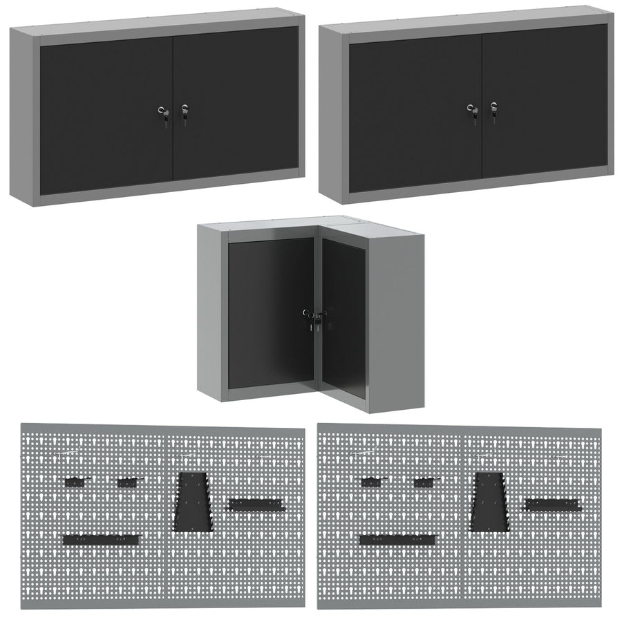12-Delige Werkmeubel En Pegboard Set Mdf En Metaal 4x (84 cm) Zwart Tafel + 7x kast + 4x pegboard