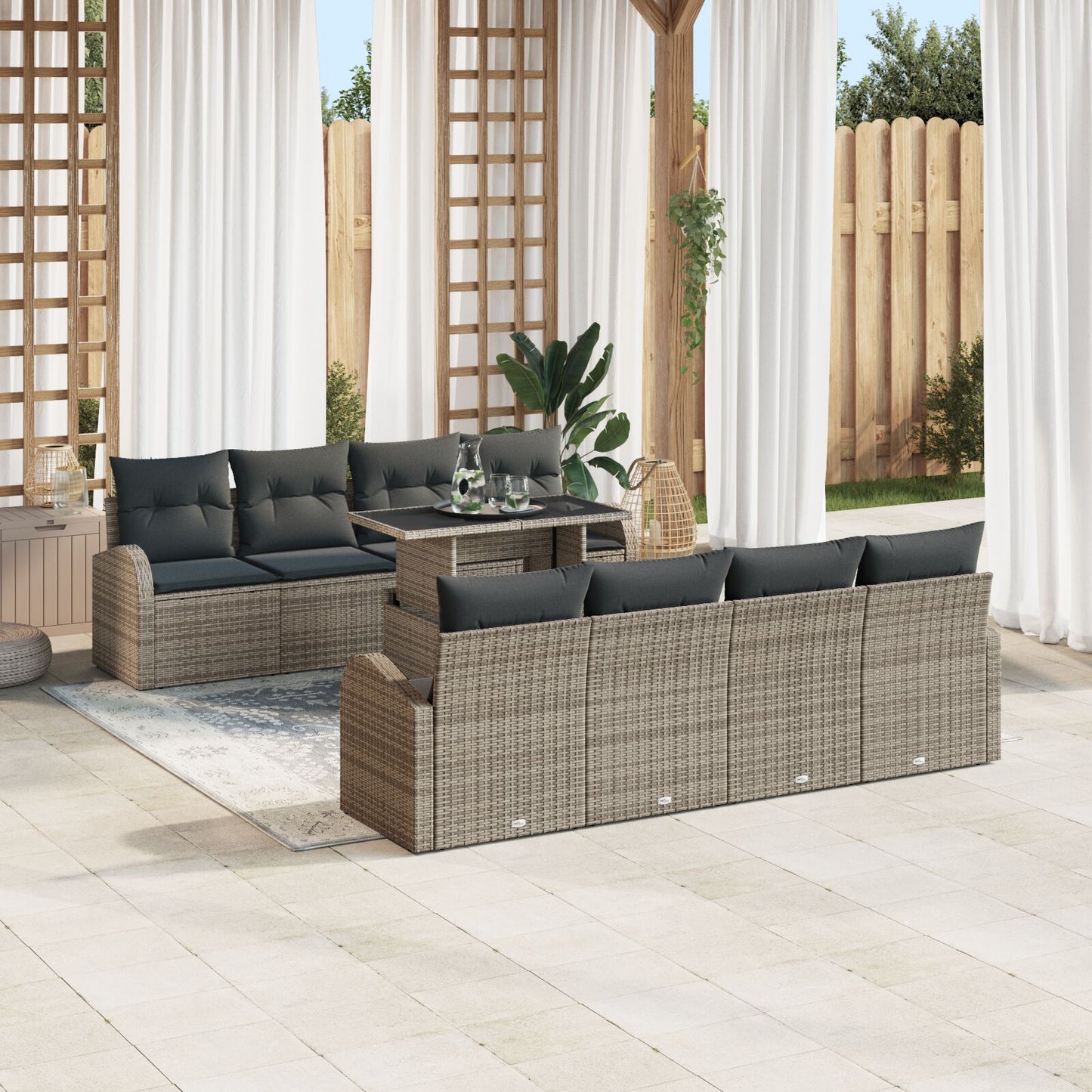 9-Delige Tuinsalonset Met Kussens Grijs Poly Rattan