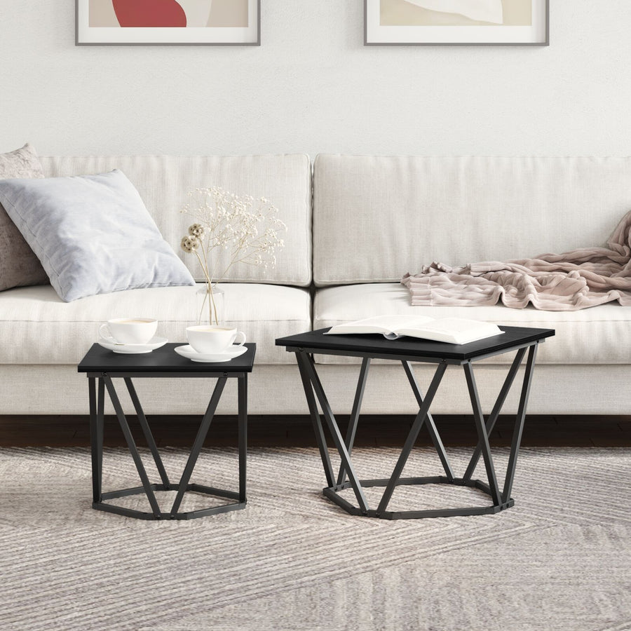 Salontafel Stalen Frame, Houten Blad Klein Duurzaam Zwart eiken