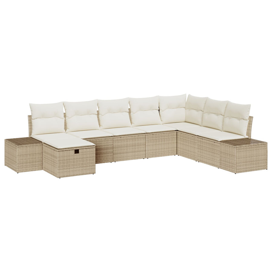 8-Delige Tuin Sofa Set Met Kussens Beige Poly Rattan