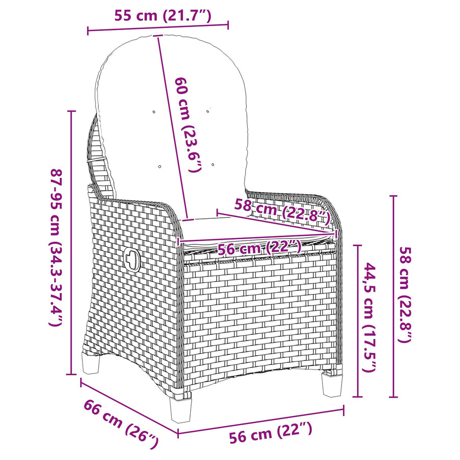 Reclinerstoel Met Kussen Poly Rattan Zwart