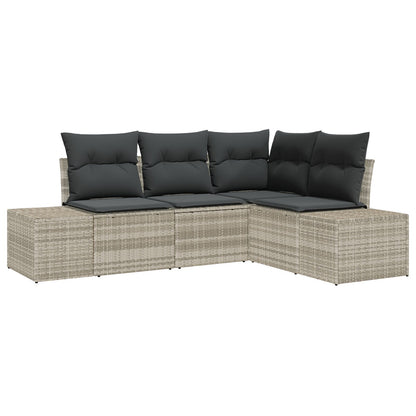 4-Delige Tuin Sofa Set Met Kussens Poly Rattan Lichtgrijs zonder tafel