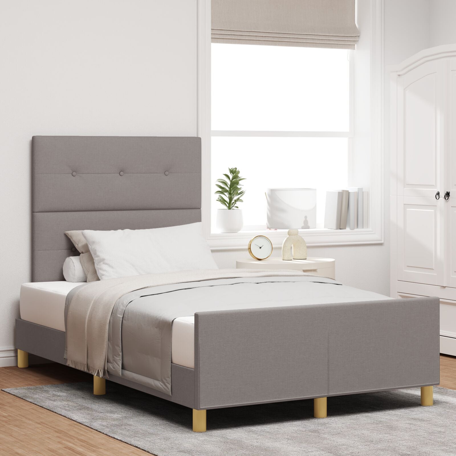 Bed Frame Taupe 120X200 Cm Stoffen Crème