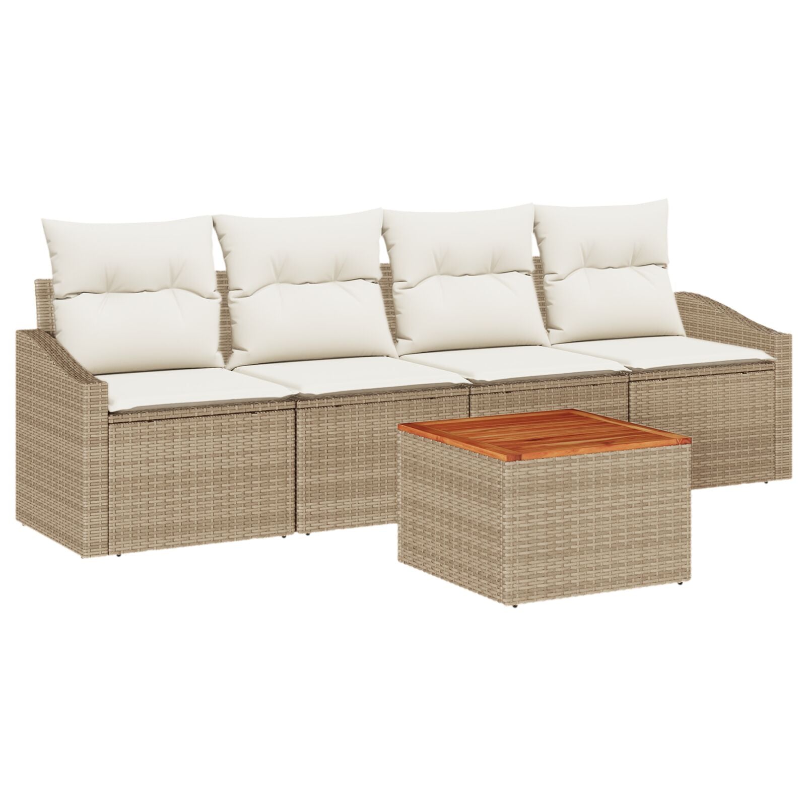 5-Delige Tuin Sofa Set Met Kussens Beige Poly Rattan Acacia