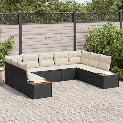 9-Delige Tuinbankset Met Kussens Zwart Poly Rattan Acacia