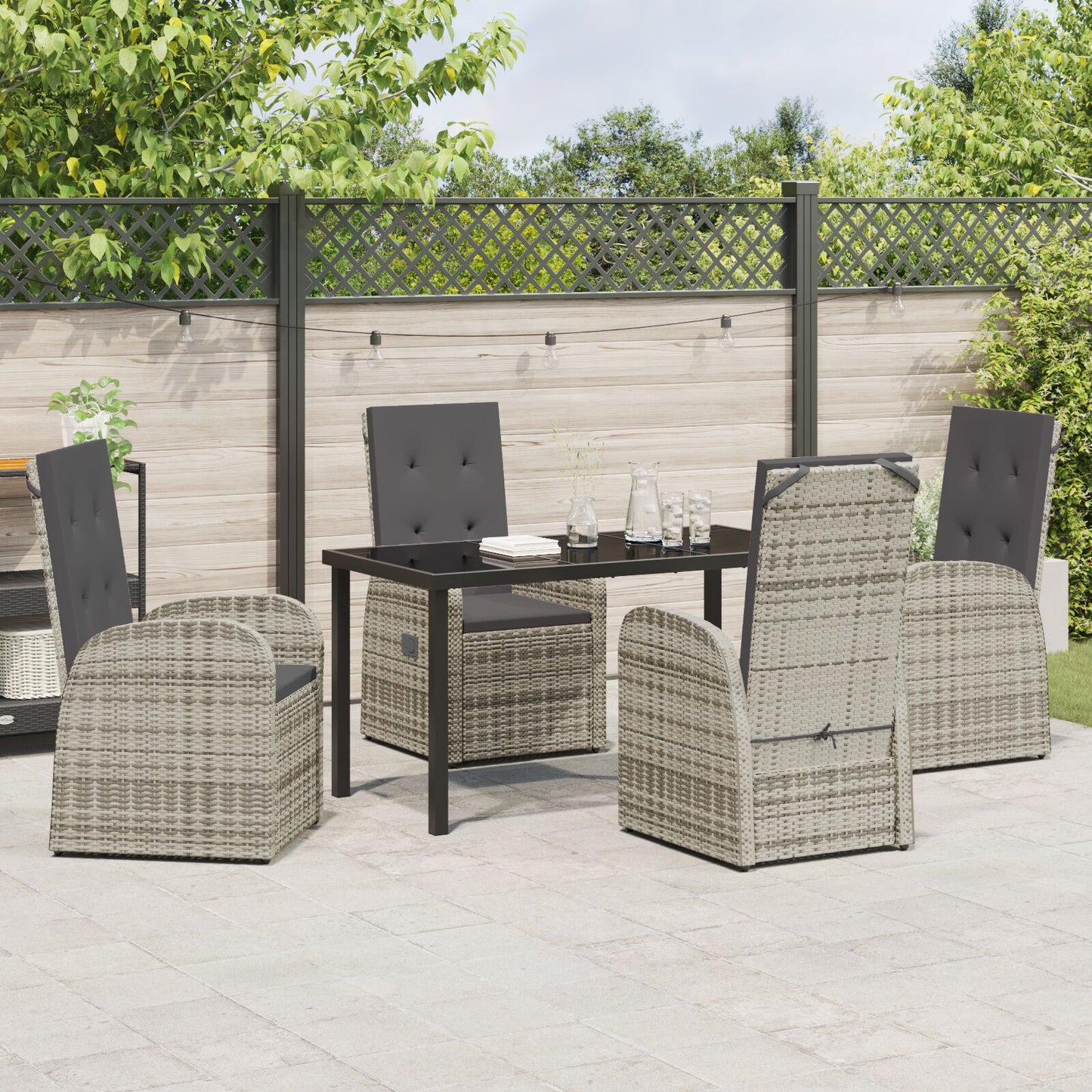 5-Delige Tuin Eetset Met Kussens Grijs Poly Rattan