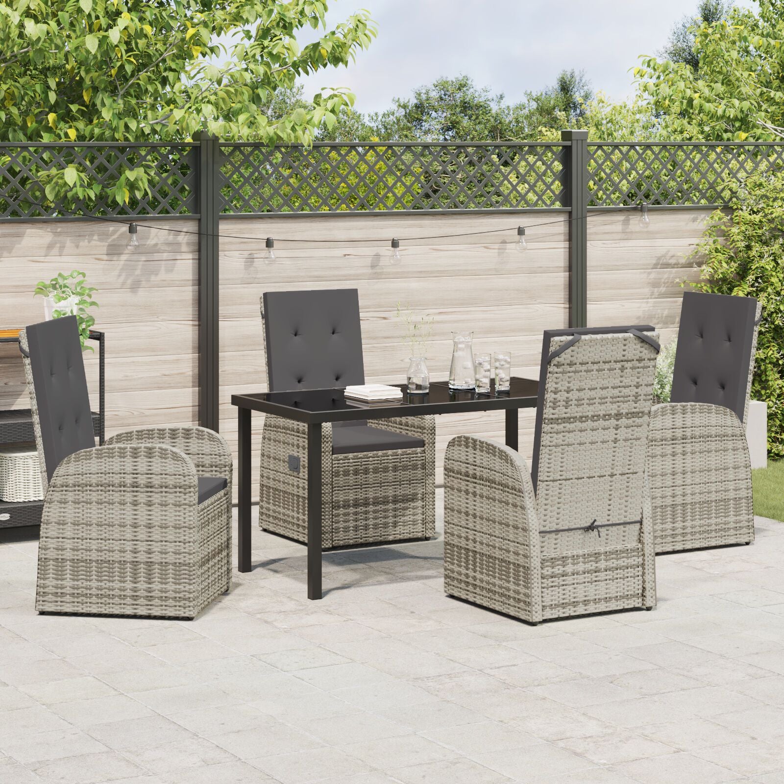 5-Delige Tuin Eetset Met Kussens Grijs Poly Rattan